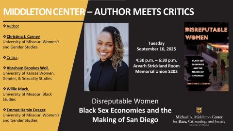 Photo of Dr. Carney and book cover, “Disreputable Women: Black Sex Economies and the Making of San Diego”